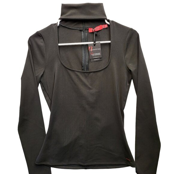 n:PHILANTHROPY Tops - N:Philanthropy Women Casual Top Black Long Sleeve Mock Neck Cutout Ribbed S NWT!